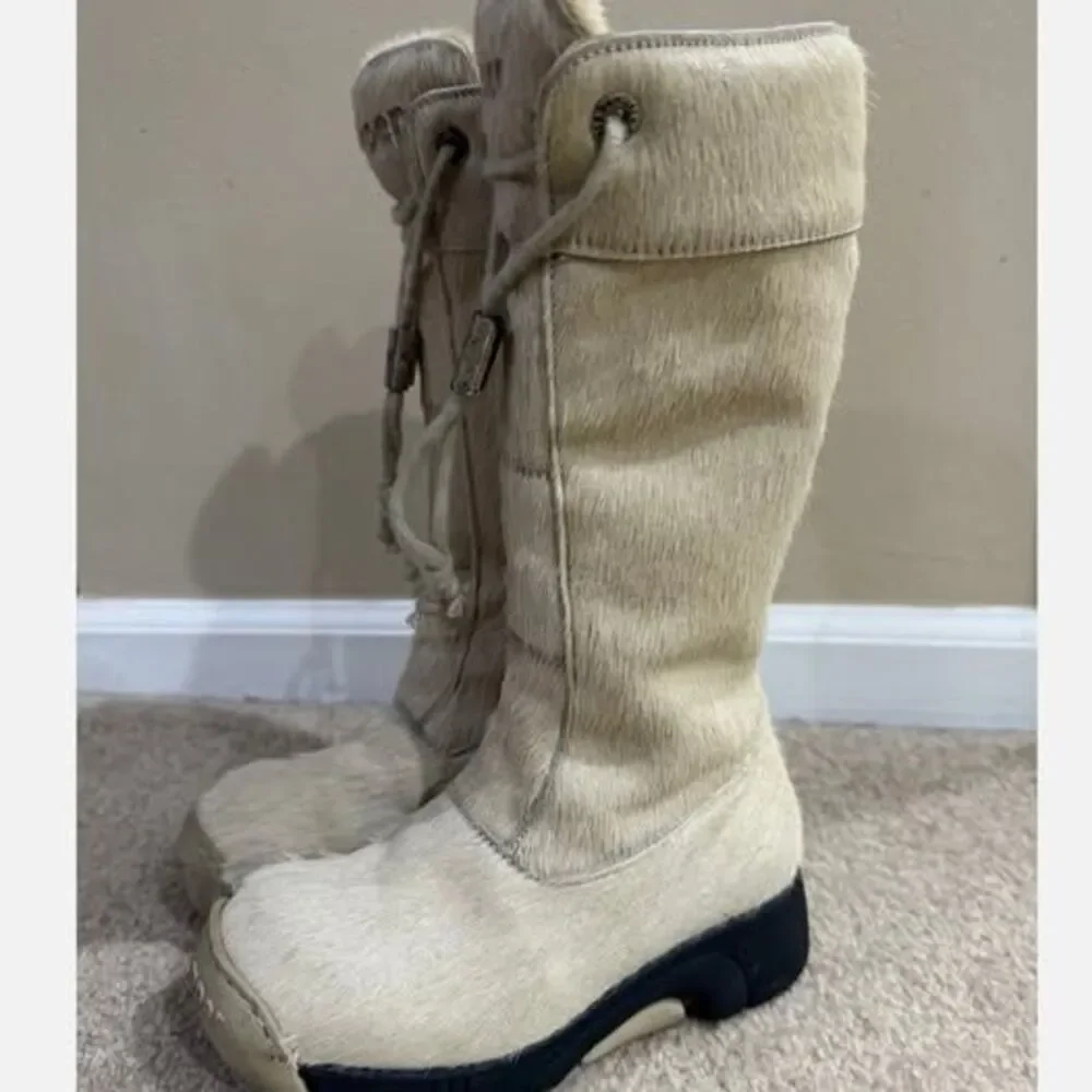 Giugiaro Bumper Pony Hair Boots Kids 12 EU30 Beige Y2K Italy Zip